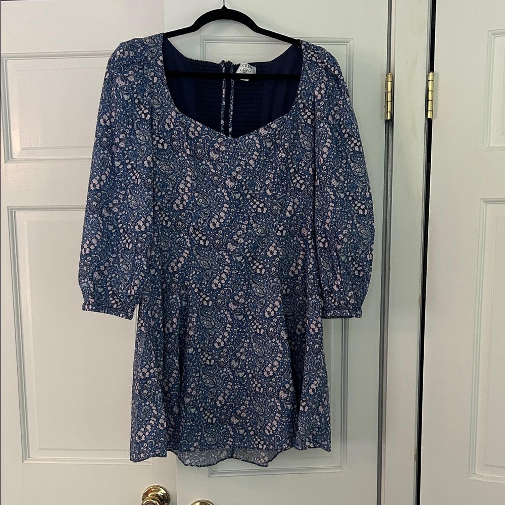 J. Crew Blue Paisley Scoop Neck Tunic with Pink Accents